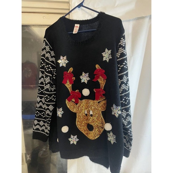 Holiday Time Womens Ugly Sweater Gold Reindeer Size 2XL🔥￼ - Picture 1 of 2
